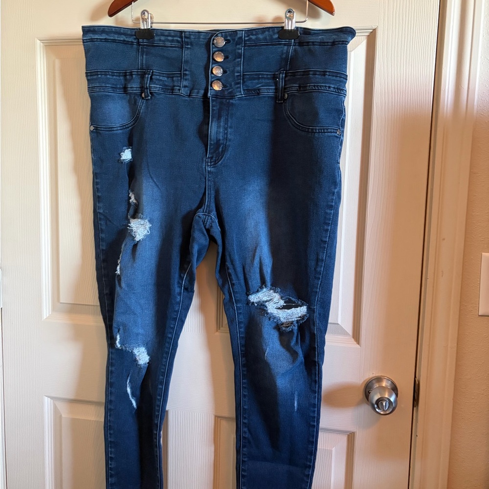 High Rise Distressed Denim Jeans